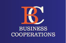 BC-Logo in Orange und Weiß auf blauem Hintergrund mit Text: BUSINESS COOPERATIONS.