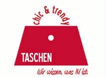 Rotes Logo mit Text: "chic & trendy TASCHEN. Wir wissen, was IN ist."