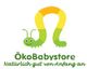Logo von ÖkoBabystore mit grün-gelber Raupe und Text "Natürlich gut von Anfang an".