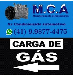 Cartaz da M.C.A. com contato para manutenção de ar condicionado automotivo e carga de gás.