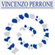 Abstraktes Logo in blau und grau, spiralformig angeordnet. Oben steht „Vincenzo Perrone“.