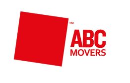 Red square tilted left with "ABC Movers" text on the right in bold red letters.