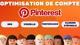 Image de conseils d'optimisation de compte Pinterest: SEO, visuelle, performance, clics d'épingle.