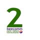 Zahl 2 in Grün mit "beecomm public relations kommunikation" und Frucht-Icon darunter.