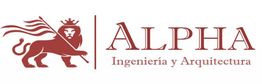 Logotipo de Alpha: león rojo con corona a la izquierda y texto "Ingeniería y Arquitectura".
