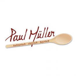 Logo mit einem Holzlöffel und der Aufschrift "Paul Müller: kulinarisch, steirisch, bayrisch".