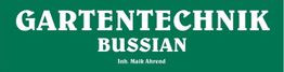 Gartentechnik Bussian, Inhaber Maik Ahrend, auf grünem Hintergrund in weißer Schrift.