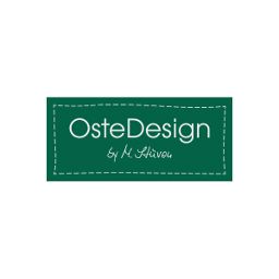 Grünes Logo mit Text "OsteDesign by M.Litinou" in einer weißen, handschriftlichen Schriftart.