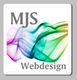 MJS Webdesign-Logo mit buntem, wellenförmigem Farbverlauf im Hintergrund.