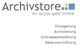 Logo von Archivstore mit Slogan und Diensten: Einlagerung, Archivierung, Onlinebereitstellung, Aktenvernichtung.
