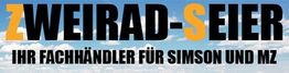 Zweirad-Seier Logo auf blauem Himmel: Ihr Fachhändler für Simson und MZ.