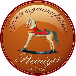 Rundes Logo mit Holzpferd und Text "Spielzeugmanufaktur Steiniger & Sohn".