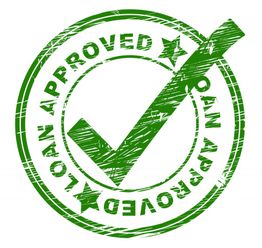 Green "Loan Approved" stamp with a large check mark in the center.