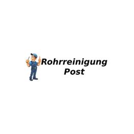 Illustration eines Handwerkers neben dem Text "Rohrreinigung Post".