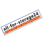 Logo mit Text "all-for-storage24, alles für die Aufbewahrung" in Blau und Orange.
