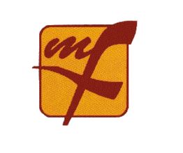 Logo con letras estilizadas en amarillo y rojo sobre un fondo cuadrado amarillo.