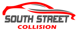 Logo of South Street Collision with a stylized red and black car design above the text.