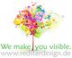 Bunter Farbklecks mit Text: "We make you visible. www.redstardesign.de".