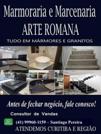Banner da Arte Romana, mostrando serviços de mármore e granito em Curitiba e região.