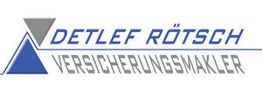 Logo mit Text: "Detlef Rötsch Versicherungsmakler", blau-grau mit abstrahiertem Dreieck.