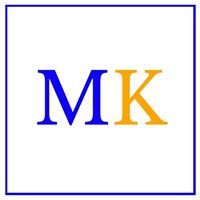 Letters "MK" in blue and yellow inside a blue-bordered square.