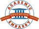 Logo mit rotem Text "Academic Embassy: Strategic Education Services" um ein blaues Gebäude.