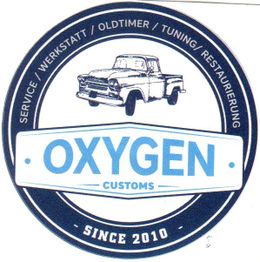 Logo von Oxygen Customs mit altem Pickup, Werkstatt und Tuning seit 2010.
