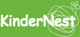 Grünes Logo mit dem Wort "KinderNest" und einem weißen kritzeligen Nest und Blatt.