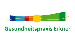 Logo der Gesundheitspraxis Erkner in bunten Farben mit einem gelben Punkt in der Mitte.