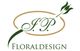 Logo mit Schriftzug „J.P. Floraldesign“ und dekorativem Blumenmotiv in Grün und Braun.