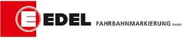 Logo von Edel Fahrbahnmarkierung GmbH mit rotem Symbol links und schwarzer Schrift rechts.