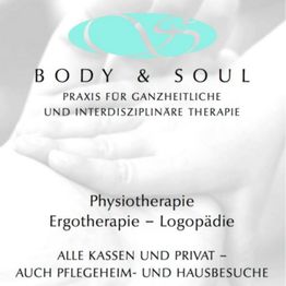 Logo mit Text: Body & Soul Praxis für Therapie, Physiotherapie, Ergotherapie, Logopädie.