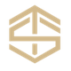 Geometric gold logo with interlocking shapes resembling a stylized cube.