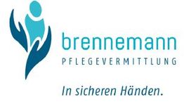 Logo: Brennemann Pflegevermittlung mit Slogan "In sicheren Händen" und grafischen Händen.