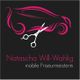 Logo mit pinkem Haarstil, Schere und Text: "Natascha Will-Wahlig, mobile Friseurmeisterin".