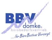 BBV domke Logo in Blau mit Schriftzug "bürobedarfvertrieb ...Ihr Büro Bestens Versorgt".