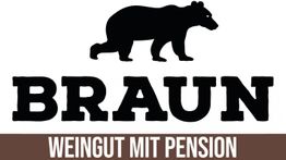 Logo mit schwarzem Bären und dem Text "BRAUN - Weingut mit Pension" auf weißem Hintergrund.