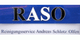 Logo von RASO mit Schriftzug "Reinigungsservice Andreas Schlotz Olfen" auf blauem Hintergrund.