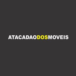 Logotipo "ATACADAODOSMOVEIS" em fundo preto; "DOS" em amarelo, o resto em branco.