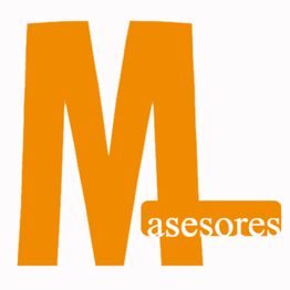 Letra 'M' en naranja con la palabra "asesores" unida al borde inferior derecho.