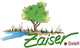 Logo mit Baum am Wasser und dem Schriftzug "Zaiser GmbH" in grün und rot.