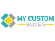 Logo with teal and yellow text: "My Custom Boxes," next to overlapping diamond shapes.