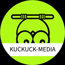 Grünes Logo mit stilisierter Eule und Text "KUCKUCK-MEDIA" in der Mitte.
