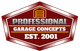 Logo for Professional Garage Concepts, est. 2001, with a red and gold shield design.