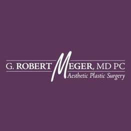 Purple logo reads "G. Robert Meger, MD PC, Aesthetic Plastic Surgery."