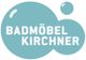 Zwei blaue Seifenblasen mit dem weißen Text "Badmöbel Kirchner" im Inneren.
