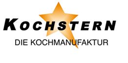 Logo mit Schriftzug "Kochstern" und "Die Kochmanufaktur", gelber Stern im Hintergrund.