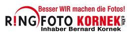 Logo von RINGFOTO Kornek mit dem Slogan "Besser WIR machen die Fotos!" und Inhaber Bernard Kornek.