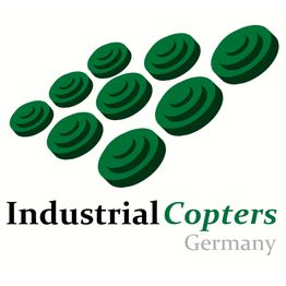 Logo mit grünen Kreisen, Text: "Industrial Copters Germany", schwarz und grün markiert.