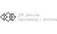Logo van JP Janzen, Tegelzetbedrijf & Afwerking, met decoratief patroon aan de linkerkant.